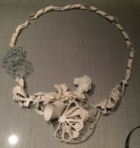 'The anamorphosis of Rhea' necklace in sterling silver, paint, porcelain, coral, by Nicole Polentas Melbourne 2010.